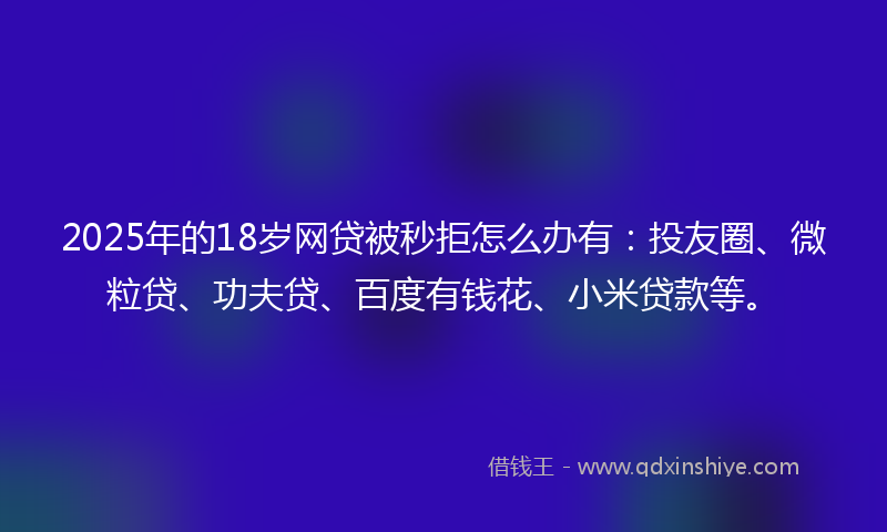 2025年的18岁网贷被秒拒怎么办有：投友圈、微粒贷、功夫贷、百度有钱花、小米贷款等。
