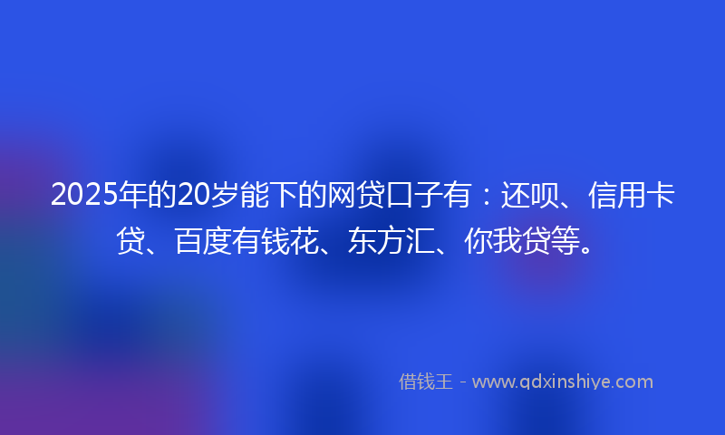 2025年的20岁能下的网贷口子有：还呗、信用卡贷、百度有钱花、东方汇、你我贷等。