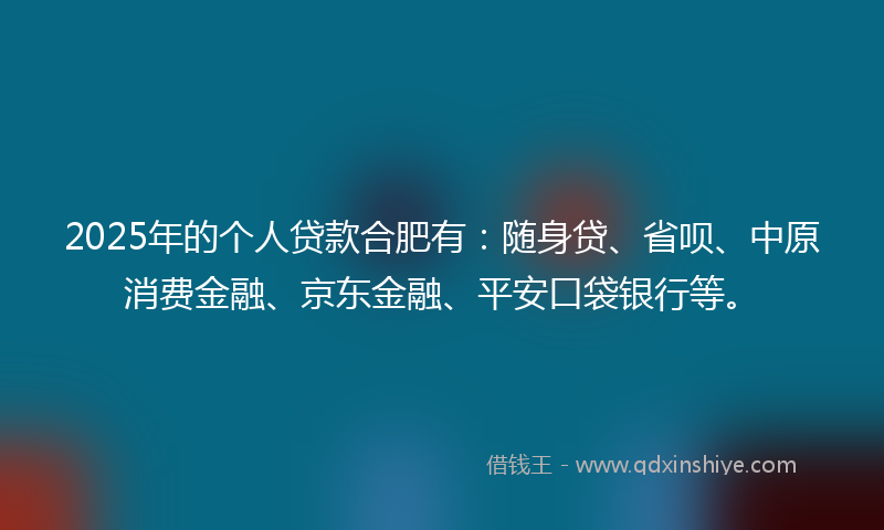 2025年的个人贷款合肥有：随身贷、省呗、中原消费金融、京东金融、平安口袋银行等。