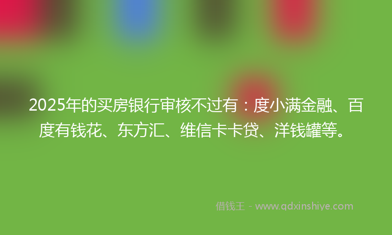 2025年的买房银行审核不过有：度小满金融、百度有钱花、东方汇、维信卡卡贷、洋钱罐等。