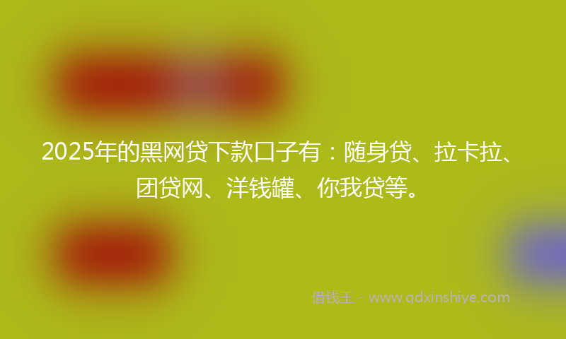 2025年的黑网贷下款口子有：随身贷、拉卡拉、团贷网、洋钱罐、你我贷等。