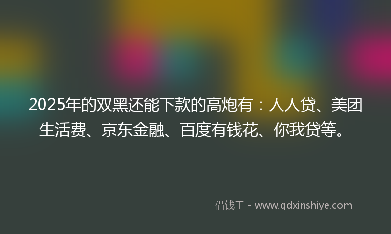 2025年的双黑还能下款的高炮有：人人贷、美团生活费、京东金融、百度有钱花、你我贷等。