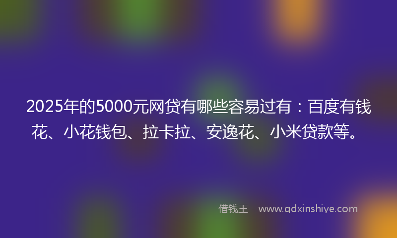 2025年的5000元网贷有哪些容易过有：百度有钱花、小花钱包、拉卡拉、安逸花、小米贷款等。