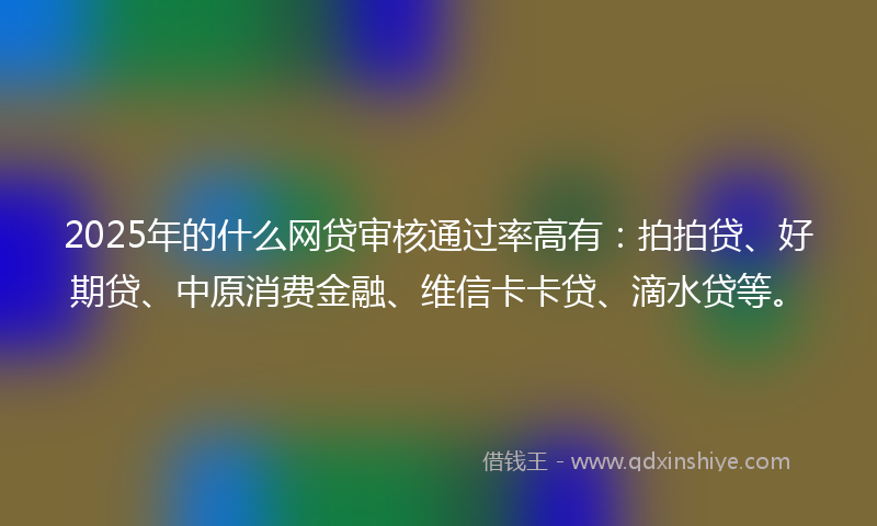 2025年的什么网贷审核通过率高有：拍拍贷、好期贷、中原消费金融、维信卡卡贷、滴水贷等。