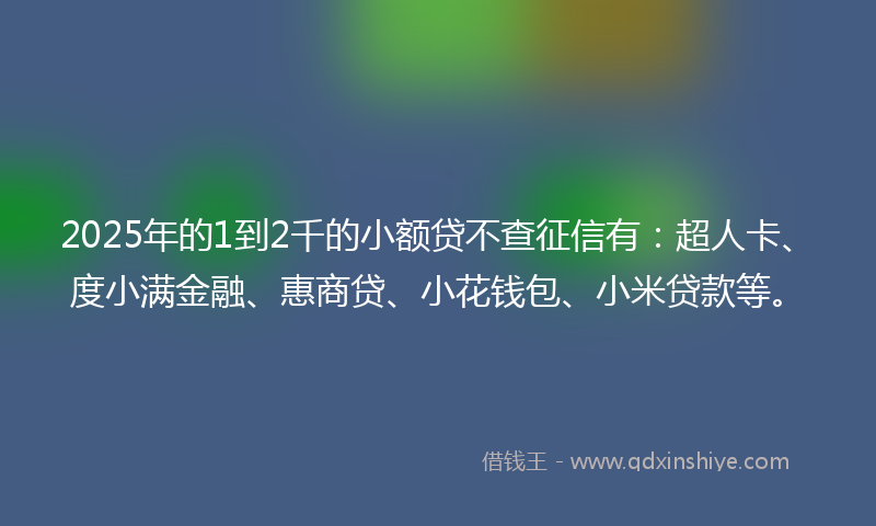 2025年的1到2千的小额贷不查征信有：超人卡、度小满金融、惠商贷、小花钱包、小米贷款等。