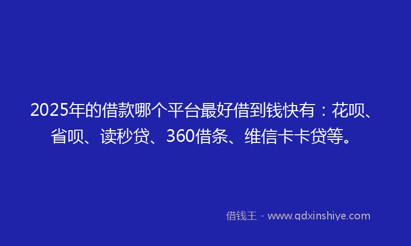 2025年的借款哪个平台最好借到钱快有：花呗、省呗、读秒贷、360借条、维信卡卡贷等。