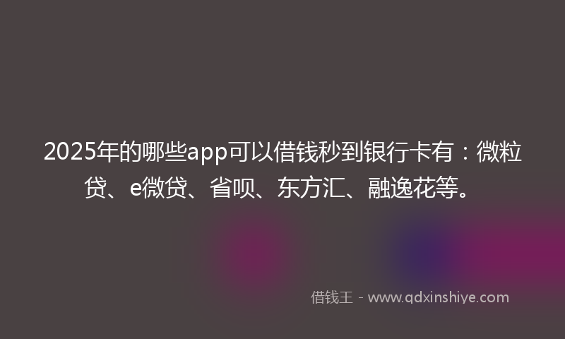 2025年的哪些app可以借钱秒到银行卡有：微粒贷、e微贷、省呗、东方汇、融逸花等。