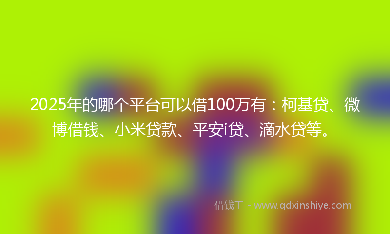 2025年的哪个平台可以借100万有：柯基贷、微博借钱、小米贷款、平安i贷、滴水贷等。