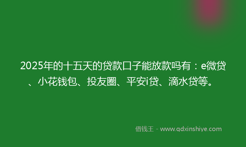 2025年的十五天的贷款口子能放款吗有：e微贷、小花钱包、投友圈、平安i贷、滴水贷等。