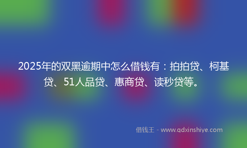 2025年的双黑逾期中怎么借钱有：拍拍贷、柯基贷、51人品贷、惠商贷、读秒贷等。