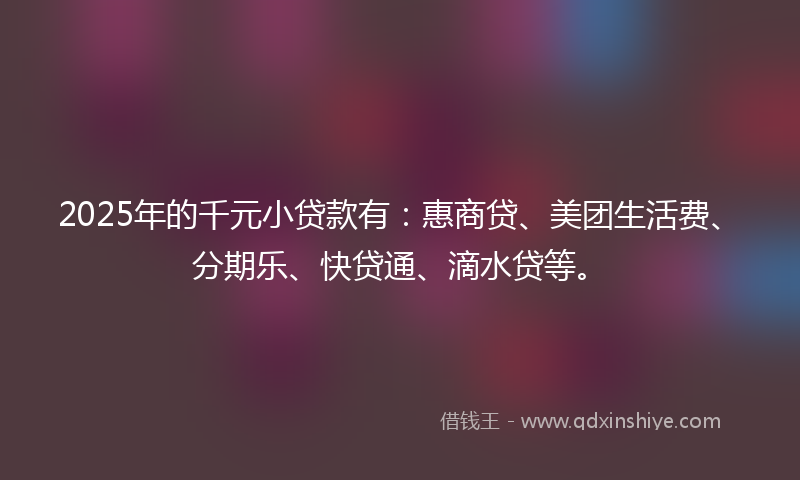 2025年的千元小贷款有：惠商贷、美团生活费、分期乐、快贷通、滴水贷等。