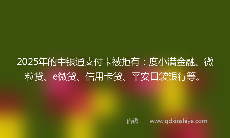 2025年的中银通支付卡被拒有：度小满金融、微粒贷、e微贷、信用卡贷、平安口袋银行等。
