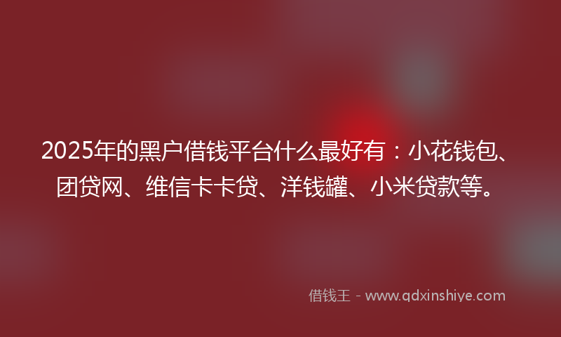 2025年的黑户借钱平台什么最好有：小花钱包、团贷网、维信卡卡贷、洋钱罐、小米贷款等。