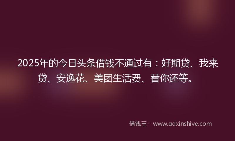 2025年的今日头条借钱不通过有：好期贷、我来贷、安逸花、美团生活费、替你还等。