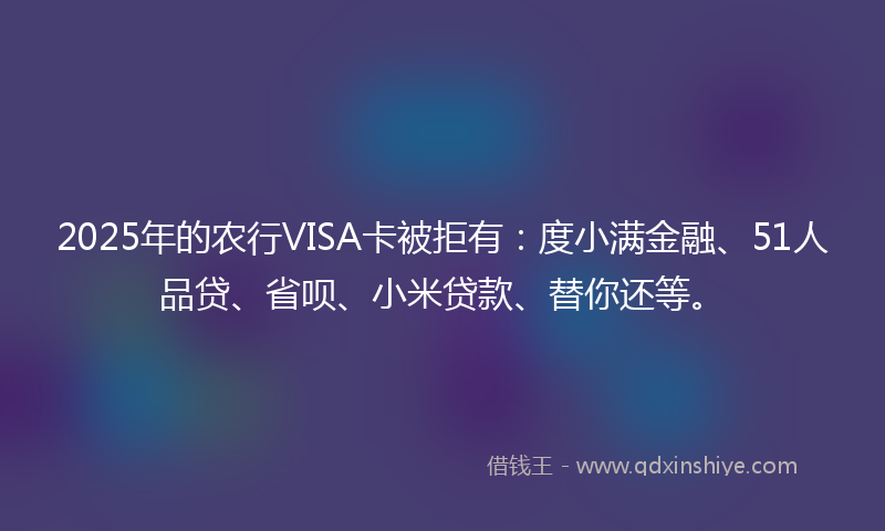 2025年的农行VISA卡被拒有：度小满金融、51人品贷、省呗、小米贷款、替你还等。
