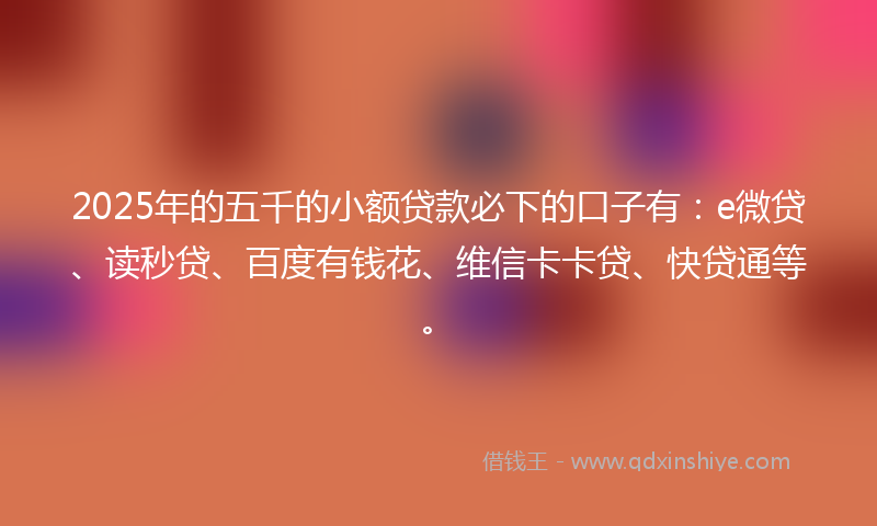 2025年的五千的小额贷款必下的口子有：e微贷、读秒贷、百度有钱花、维信卡卡贷、快贷通等。