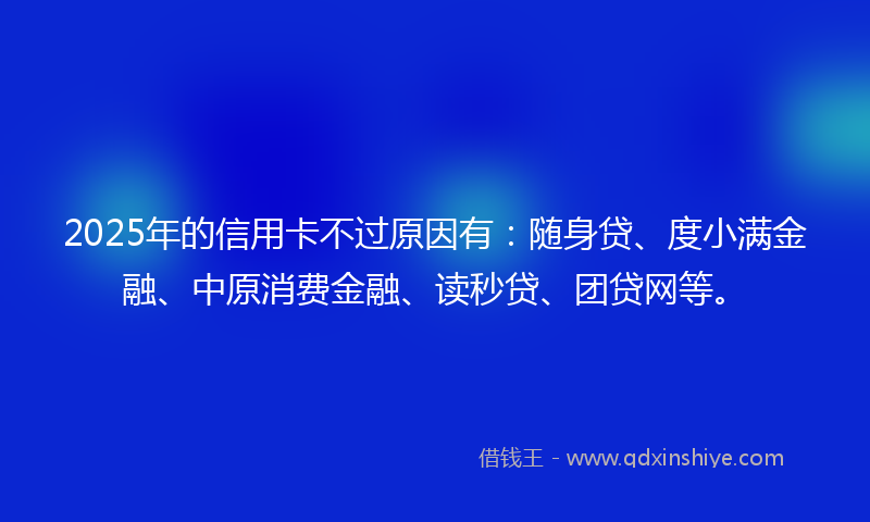 2025年的信用卡不过原因有：随身贷、度小满金融、中原消费金融、读秒贷、团贷网等。