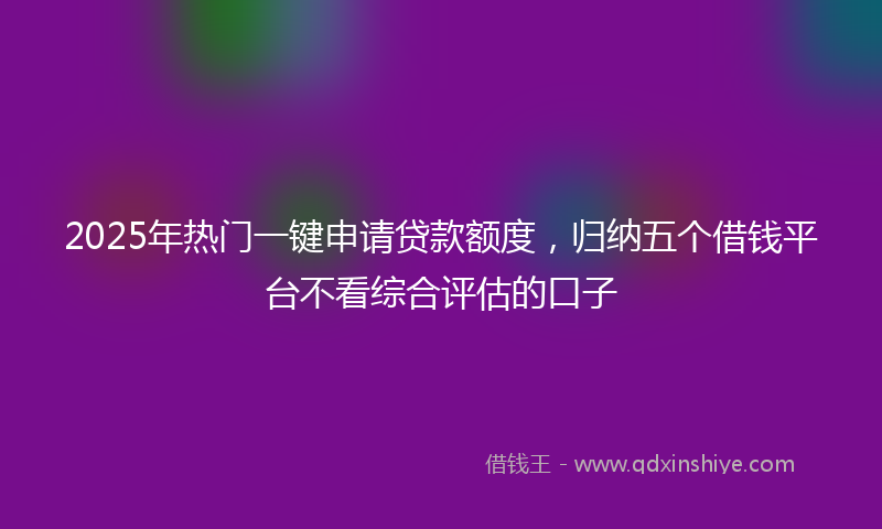 2025年热门一键申请贷款额度，归纳五个借钱平台不看综合评估的口子