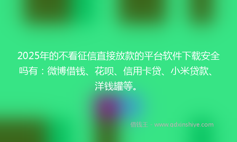 2025年的不看征信直接放款的平台软件下载安全吗有：微博借钱、花呗、信用卡贷、小米贷款、洋钱罐等。
