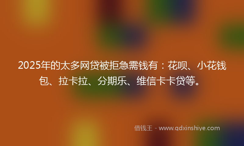 2025年的太多网贷被拒急需钱有：花呗、小花钱包、拉卡拉、分期乐、维信卡卡贷等。