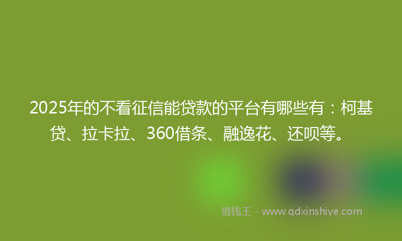 2025年的不看征信能贷款的平台有哪些有：柯基贷、拉卡拉、360借条、融逸花、还呗等。