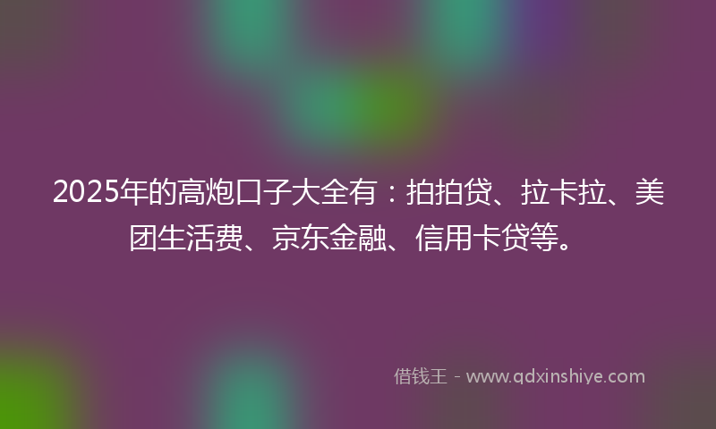2025年的高炮口子大全有：拍拍贷、拉卡拉、美团生活费、京东金融、信用卡贷等。