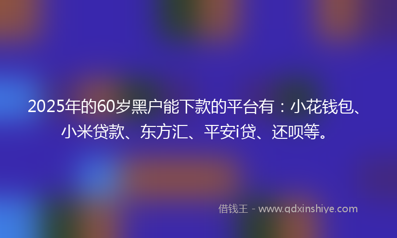 2025年的60岁黑户能下款的平台有：小花钱包、小米贷款、东方汇、平安i贷、还呗等。