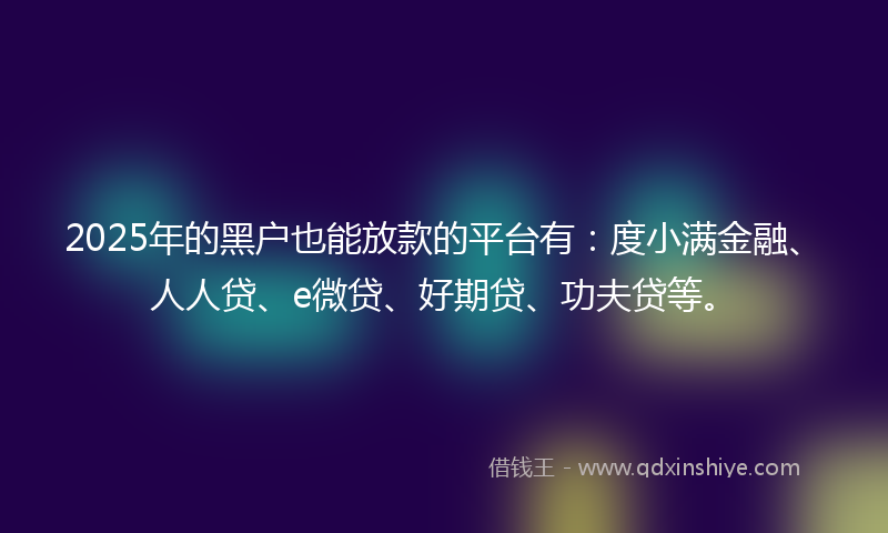 2025年的黑户也能放款的平台有：度小满金融、人人贷、e微贷、好期贷、功夫贷等。