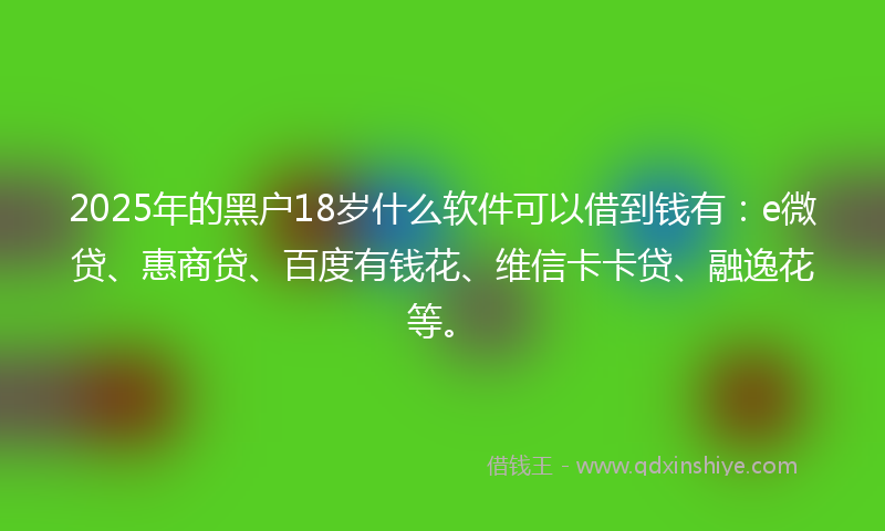2025年的黑户18岁什么软件可以借到钱有：e微贷、惠商贷、百度有钱花、维信卡卡贷、融逸花等。
