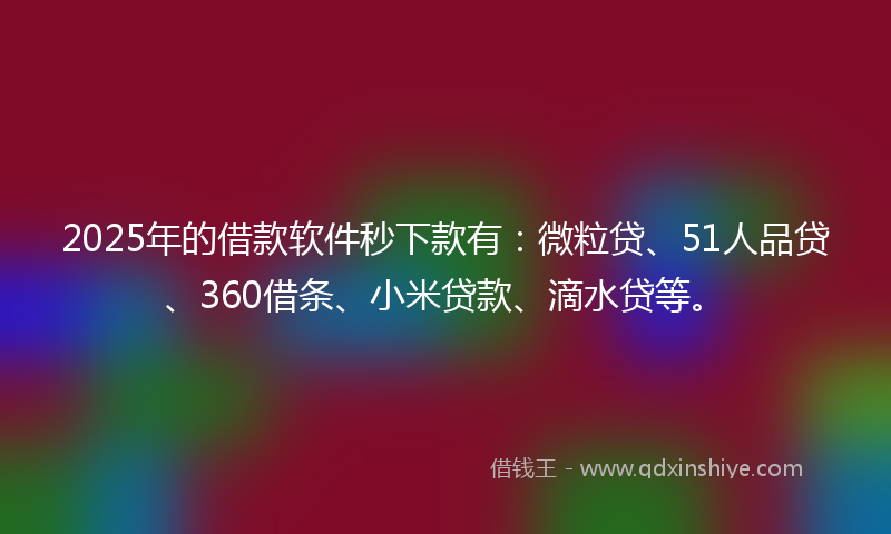 2025年的借款软件秒下款有：微粒贷、51人品贷、360借条、小米贷款、滴水贷等。