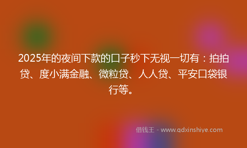 2025年的夜间下款的口子秒下无视一切有：拍拍贷、度小满金融、微粒贷、人人贷、平安口袋银行等。