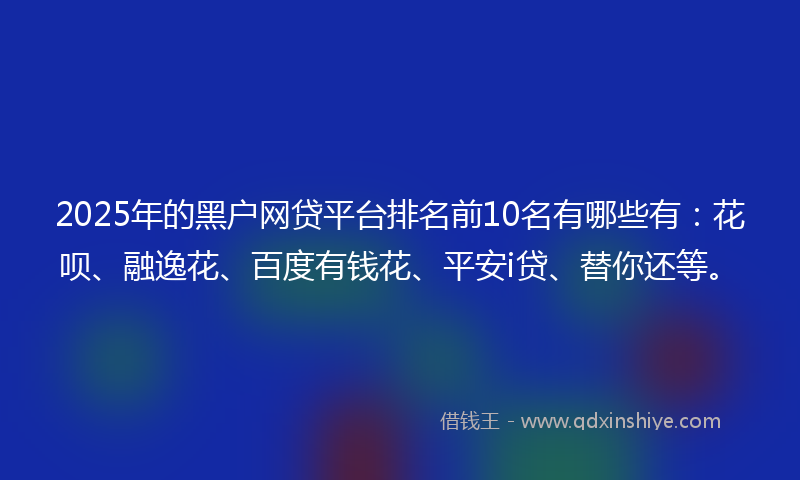 2025年的黑户网贷平台排名前10名有哪些有：花呗、融逸花、百度有钱花、平安i贷、替你还等。