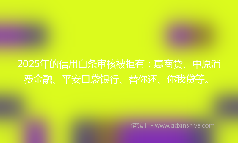 2025年的信用白条审核被拒有：惠商贷、中原消费金融、平安口袋银行、替你还、你我贷等。