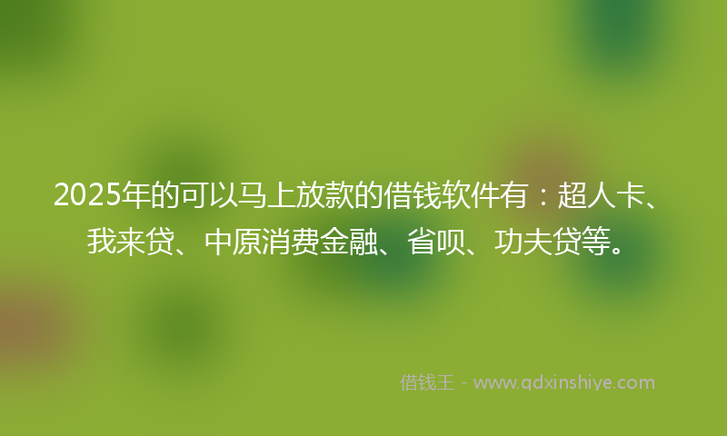 2025年的可以马上放款的借钱软件有：超人卡、我来贷、中原消费金融、省呗、功夫贷等。