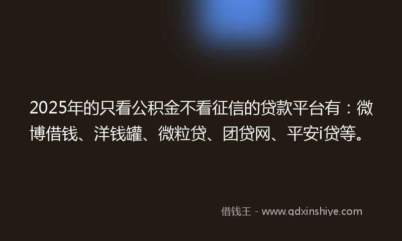 2025年的只看公积金不看征信的贷款平台有：微博借钱、洋钱罐、微粒贷、团贷网、平安i贷等。