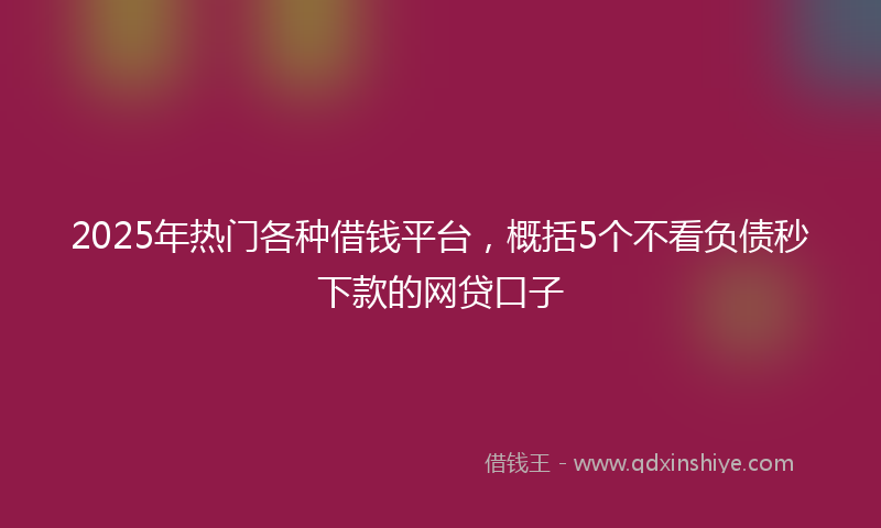 2025年热门各种借钱平台，概括5个不看负债秒下款的网贷口子