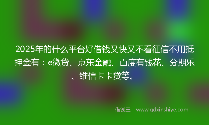 2025年的什么平台好借钱又快又不看征信不用抵押金有：e微贷、京东金融、百度有钱花、分期乐、维信卡卡贷等。