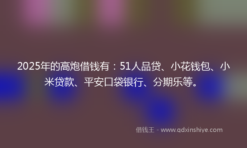 2025年的高炮借钱有：51人品贷、小花钱包、小米贷款、平安口袋银行、分期乐等。