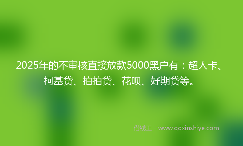 2025年的不审核直接放款5000黑户有：超人卡、柯基贷、拍拍贷、花呗、好期贷等。