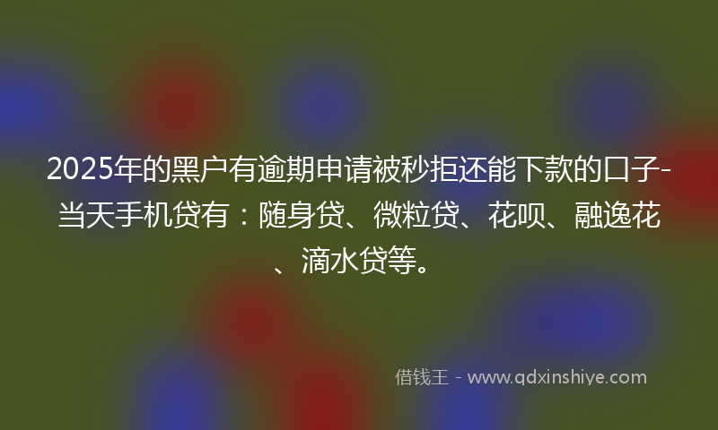 2025年的黑户有逾期申请被秒拒还能下款的口子-当天手机贷有：随身贷、微粒贷、花呗、融逸花、滴水贷等。