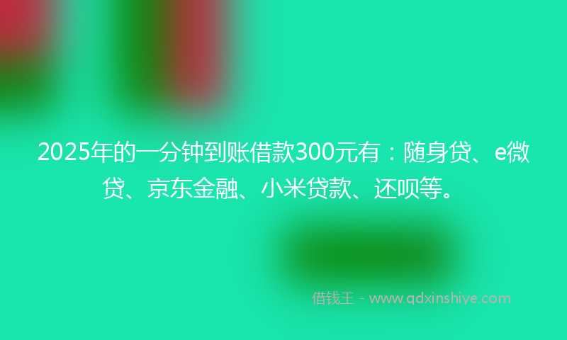 2025年的一分钟到账借款300元有：随身贷、e微贷、京东金融、小米贷款、还呗等。
