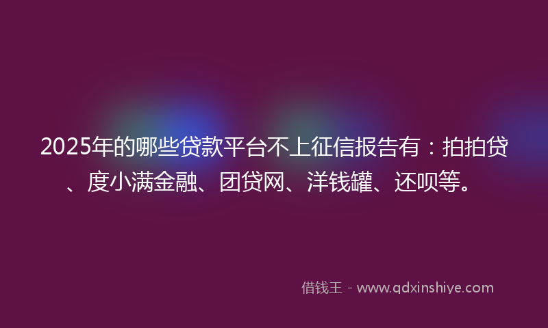2025年的哪些贷款平台不上征信报告有：拍拍贷、度小满金融、团贷网、洋钱罐、还呗等。