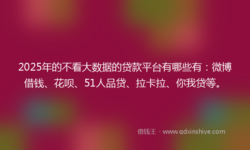 2025年的不看大数据的贷款平台有哪些有：微博借钱、花呗、51人品贷、拉卡拉、你我贷等。