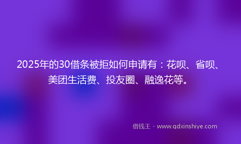 2025年的30借条被拒如何申请有：花呗、省呗、美团生活费、投友圈、融逸花等。