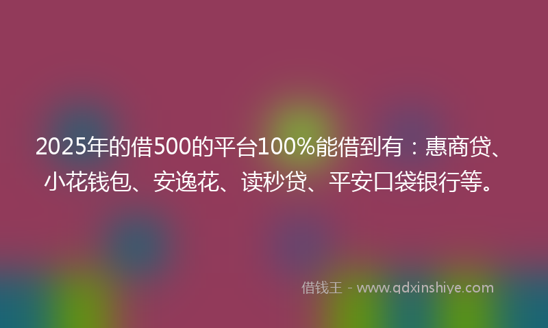 2025年的借500的平台100%能借到有：惠商贷、小花钱包、安逸花、读秒贷、平安口袋银行等。