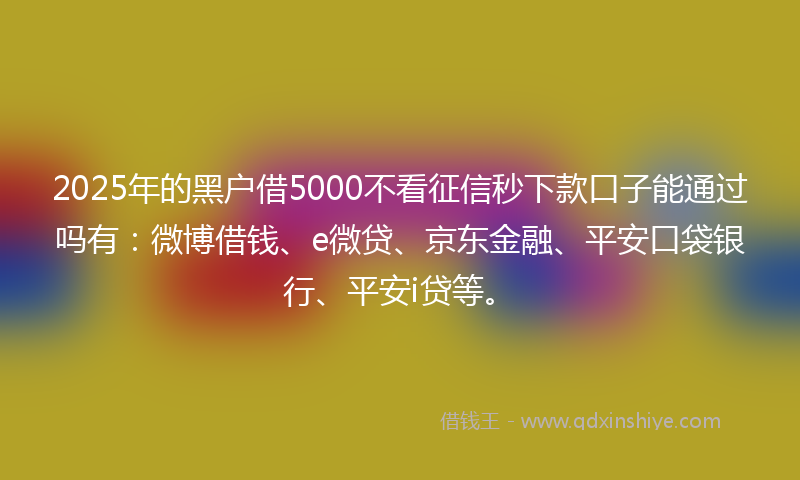 2025年的黑户借5000不看征信秒下款口子能通过吗有：微博借钱、e微贷、京东金融、平安口袋银行、平安i贷等。
