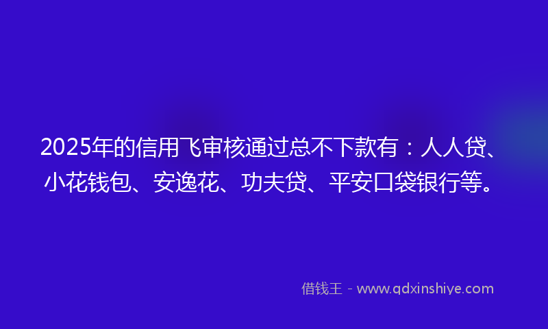 2025年的信用飞审核通过总不下款有：人人贷、小花钱包、安逸花、功夫贷、平安口袋银行等。