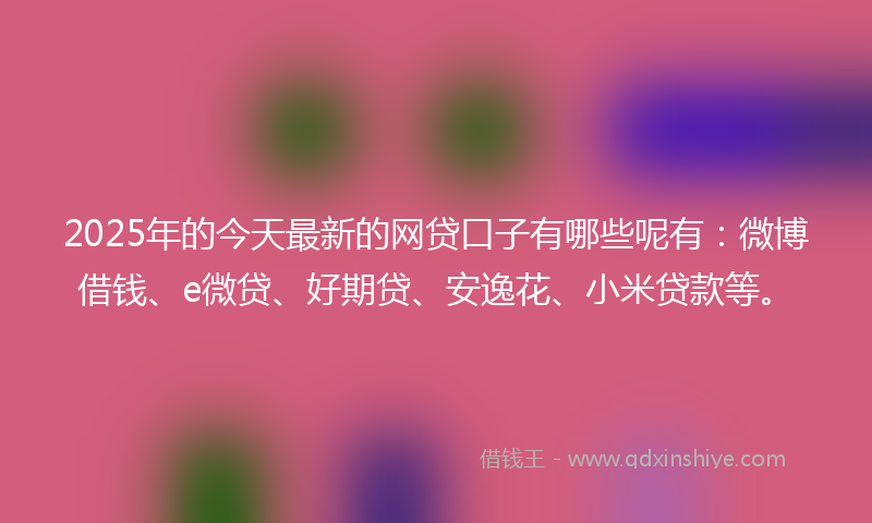 2025年的今天最新的网贷口子有哪些呢有：微博借钱、e微贷、好期贷、安逸花、小米贷款等。