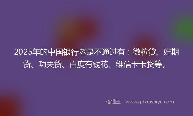 2025年的中国银行老是不通过有：微粒贷、好期贷、功夫贷、百度有钱花、维信卡卡贷等。