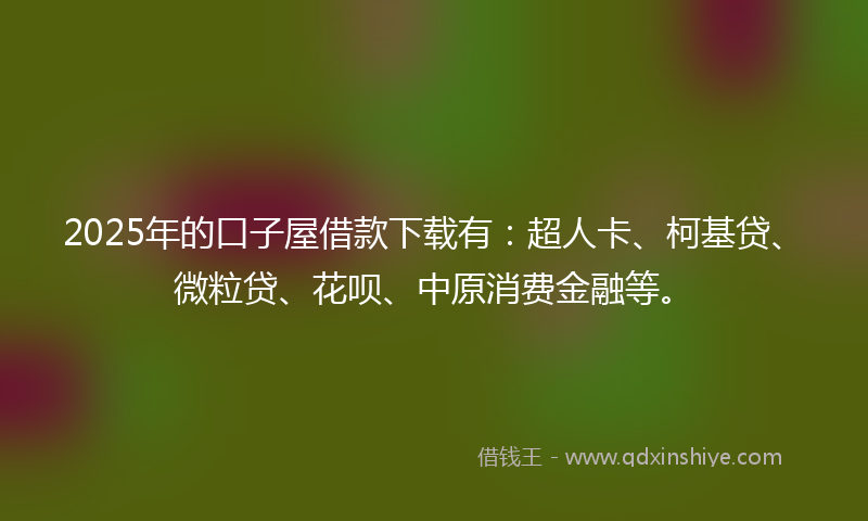 2025年的口子屋借款下载有：超人卡、柯基贷、微粒贷、花呗、中原消费金融等。
